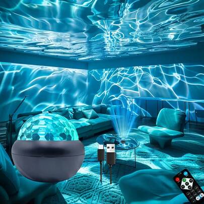 Wave Light Ocean Wave LED Projector Night Light, With Color Changing Wave Pattern, USB Powered, Remote Control, Tabletop Mounting, Not Waterproof, Suitable For Home And Holiday Decoration