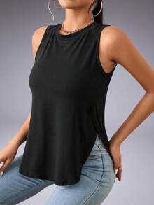 1 pieza Camiseta sin mangas deportiva de verano de talla grande con abertura lateral, color negro - Negro - Ver 4