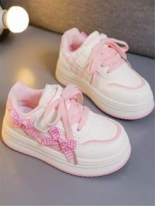 1 pereche pantofi sport pentru copii, la modă, confortabili, cu fund moale, cu fundă tricotată, drăguți, cu cârlig și buclă din PU, pentru fete, casual, versatili, cu plată, potriviți pentru toate anotimpurile
