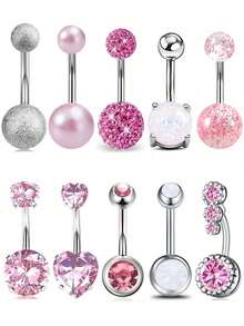 10pcs Stainless Steel Short Belly Button Rings, Suitable For Women's Daily Wear, Music Festivals