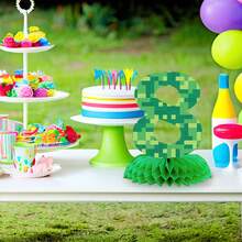 1pc Pixel Birthday Decor, Green Pixel Series Digits 0-9 Honeycomb Decor Options, Pixel Birthday Honeycomb Center Decor, Pixel Birthday Table Decor, Party Supplies, Birthday Gift, Party Favors, Hawaiian Christmas Party Decoration - Multicolor - View 7