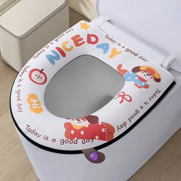 1pc Cute Cartoon Toilet Seat Cover, New Waterproof Washable Toilet Cushion With Handle, Suitable For All Seasons