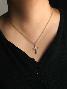 水钻优雅女士项链，轻质奢华锁骨链吊坠项链配锆石，时尚配饰多层项链