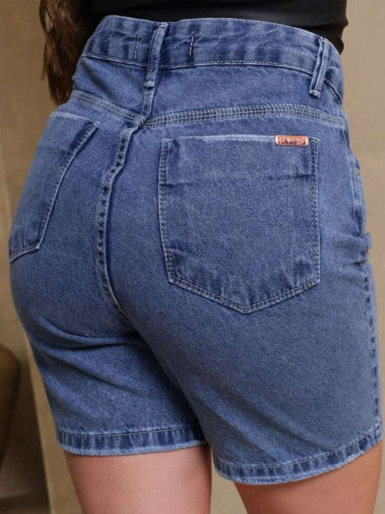 Diretriz Jeans Bermuda Jeans Modelagem Confort Cintura Alta Lavagem Estonada - Lavagem clara - Visão 2
