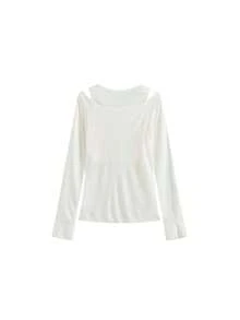 1pc Women's Off Shoulder Long Sleeve T-Shirt, Slim Fit, Lightweight, Sun Protection, Summer - Apricot - View 5