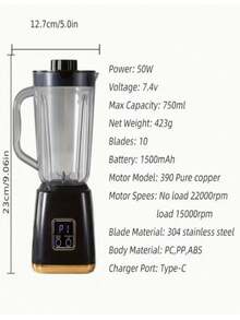 Portable Blender 750ml – 10 Turbo Blades, USB Rechargeable With Smart Safety - 彩色 - 查看 7
