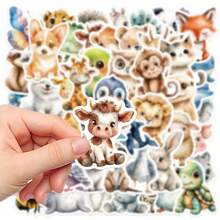 50 PCS Watercolor Animal Cute Aesthetics Stickers - Insane Fun, Love, And Doodle Cartoon Art - Cool  - For Halloween, Christmas, Decoration - Perfect Gift For Adults - Reusable, PVC, Irregular Shape, Cartoon Pattern, Suitable For Plastic, Glass, Metal, Ceramic Surfaces - Self-Adhesive - Brand: Huaiyuan