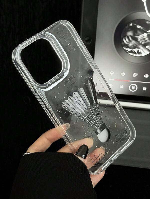 1pc Textured Shiny Feather Acrylic Hole Resin 2-In-1 Phone Case Suitable For IPhone 11 12 13 14 15 Pro Max
