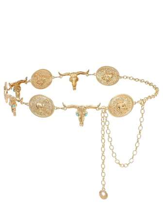 1pc Women's Bohemian Style Carved Metal Waist Chain With Turquoise Decor, Suitable For Suits, Evening Dates, Parties, Weddings, Halloween Parties, Christmas Gifts Fall, Autumn, Halloween