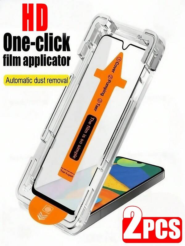 2 piezas Instalación sin polvo con un solo clic con película protectora de vidrio templado HD transparente compatible con Samsung Galaxy S25, S24 Ultra, A16, A26, A36, A56, compatible con Xiaomi Redmi Note 14, 13 Pro Poco, 14T, 9H Dureza, marco de seda de alta alúmina, reconocimiento de huellas dactilares, a prueba de explosiones, resistente a los arañazos, película protectora de pantalla de teléfono a prueba de burbujas, fácil instalación, resistente al agua, a prueba de golpes, antiarañazos, antihuellas dactilares, cobertura completa