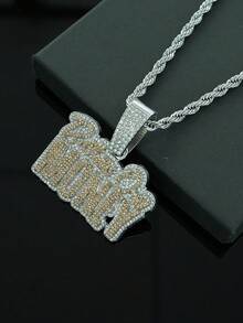 1pc Fashionable New Fully Rhinestone "Brother Over Money" Pendant Necklace, Men's Jewelry Accessory - Brother Over Money - View 12