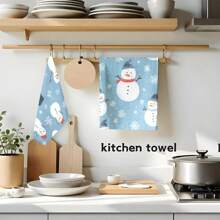 1 set/2 piezas/100 piezas Toallas de cocina y paños de cocina con diseño de muñeco de nieve, adecuados para decoración de interiores en restaurante, cocina, baño, decoración de fiestas, pueden usarse como regalos navideños