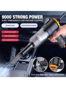 Easypie Selection 6-In-1 Vacuum Cleaner, 3.7V High Power, 2000mah Battery Super Suction Vacuum Cleaner, With Emergency Functions: Seat Belt Cutting Blade, Pointed Cone To Break Windows; Rechargeable Lithium Battery Ultra-High Battery Life Portable Vacuum Cleaner, A Must-Have For Holidays, Summers And Travels, Vacuum Cleaners For Dust Collection