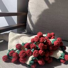 1 件成品玫瑰花束毯，针织钩针花卉毯，亚麻百合毯，适合所有季节 - 玫瑰花 - 查看 3