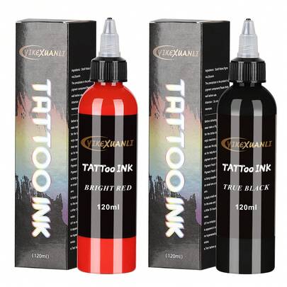 yikexuanli Schwarze/rote Tattoo-Tinte, permanentes festes Schwarz zum Umranden, Schattieren und Vermischen, professionelle Qualität, vegan und hautfreundlich Tattoo-Tinte