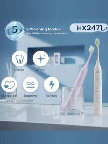 PHILIPS 飞利浦Sonicare HX2471充电式电动牙刷，5种清洁模式，每分钟30,000次振动，有效清洁牙菌斑，温和呵护牙龈。适合成人和青少年使用。生日礼物、情侣电动牙刷、送给男友或女友的礼物，理想的口腔护理礼品。 - 彩色 - 查看 6