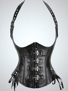 1 Pieza Corsé negro sexy de Halloween, entrenador de cintura con correa y hebilla ajustable, prenda moldeadora para control del abdomen para fiestas festivas