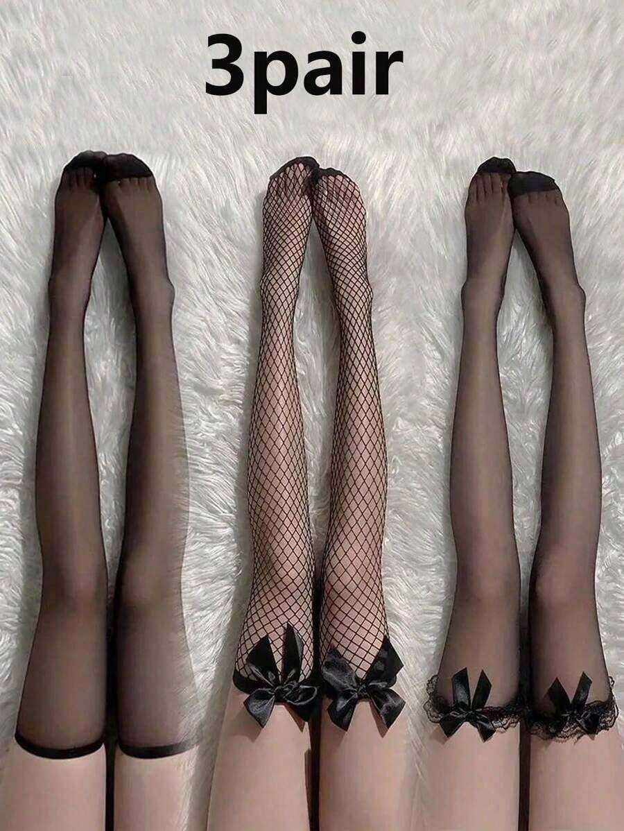 3 Pairs Black Silk Sexy Stockings, Can Be Torn Up To Above The Knee; White Sexy Stockings; Tempting Transparent Black Silk Stockings; E-Girl - 紅色 - 查看 1