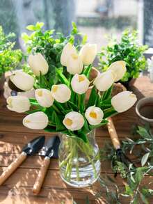 1/5/10/20 قطعة من الزهور الاصطناعية الفاخرة الرومانسية، باقات من الزهور البلاستيكية الحقيقية الملمس من الزنبق الحريري، زهور اصطناعية لحفلات الزفاف والمنزل والفندق والحفلات وهدايا رأس السنة، ترتيبات زهور محمولة باليد لعيد الحب والزفاف والمنزل والغرفة والصالة والديكور والباقة العروس والحديقة الخارجية