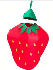 2pcs/Set Unisex Strawberry Pattern Dress, Includes Headpiece, Suitable For Various Holiday Parties And Teen Graduation Balls,Halloween - Strawberry - View 3