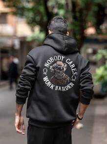 男士街头风格线条骷髅图案休闲连帽卫衣，秋冬