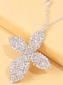 1 Stück elegante geometrische Strass-Blumen-Anhänger-Halskette für Frauen, lange Halskette, Temperament Bankett-Accessoire