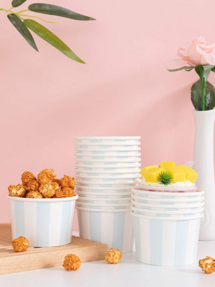 10pcs/25pcs Disposable Paper Bowl Set, Blue And White Theme Disposable Paper Bowls, Boxed, Birthday Tableware, Family Gathering, Picnic, Restaurant, Takeout, Party Event, Material Paper Disposable Paper Bowls - Multicolor - View 1