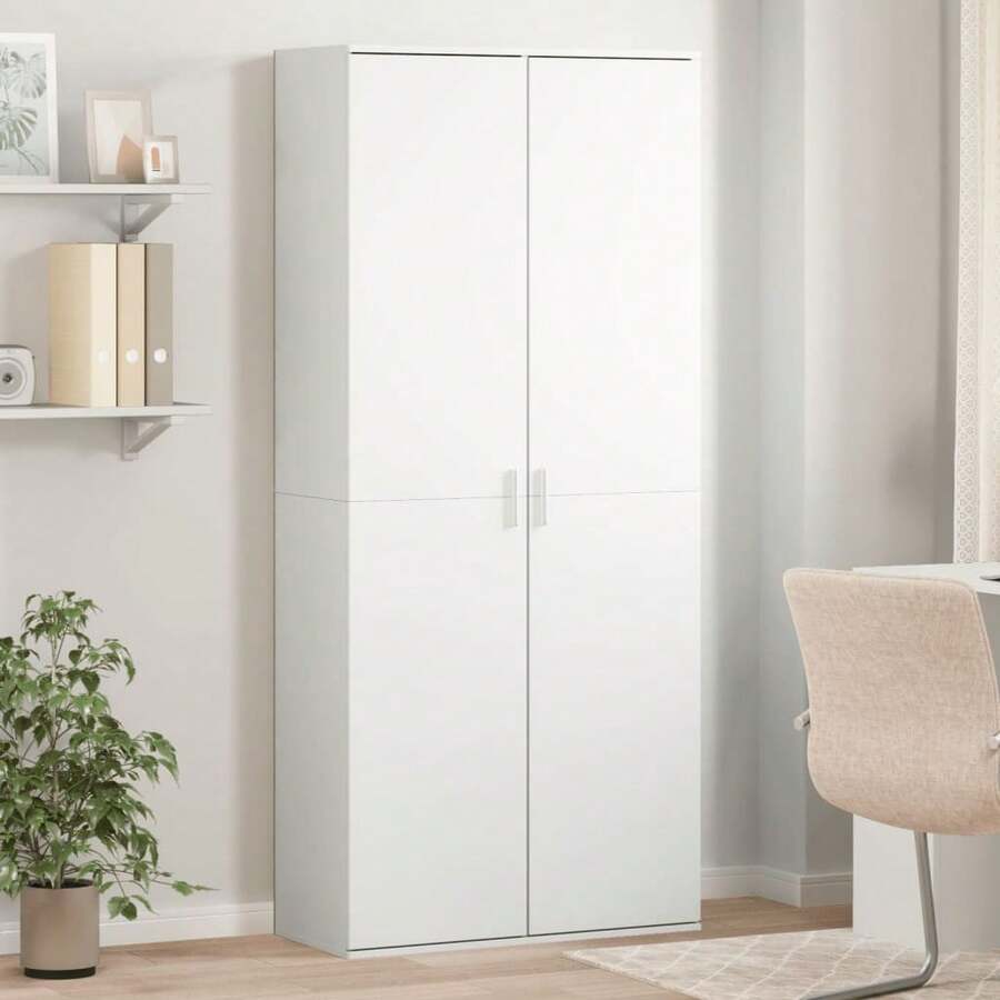 Aparador Alto Larryhot Blanco 80x35x180 cm Madera de Ingeniería, Hermoso y Práctico, Ideal para Almacenaje y Decoración del Hogar - Blanco - Ver 1
