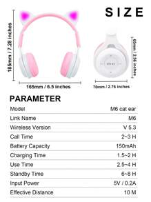 New Cat Ear Wireless Headphones, Gradient Color Cute Headband Earphones With Micro SD Card Slot, Foldable Mini Macaron, Valentine's Day, Christmas, New Year Gift For Women