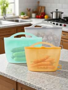 1200ml Silicone Food Storage Bags, Moisture-Proof & Durable, Suitable For Refrigeration, Boiling Water, Microwave Heating, Easy To Clean, Reusable, Foldable & Portable - Multicolor - View 3