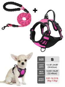 High Reflective Dog Harness Leash Collar Set, Adjustable Padded Dog Vest, Reflective Non-Obstructive Pet Oxford Vest With Front & Back Easy Control Handles, Comfortable, No-Choke Design Pet Vest Leash Collar Set - Ideal Choice For Outdoor Adventure, Multiple Sizes - Suitable For Small, Medium And Large Pets (If In Doubt Between 2 Sizes, Opt For The Larger Size As It Can Be Adjusted)