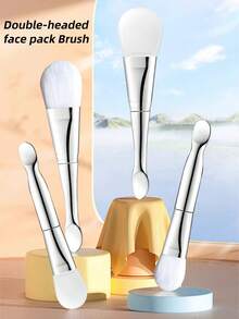 Pacote com 2 pincéis para máscara facial, escova de silicone com duas cabeças, macia para cuidados com a pele, escova para máscara de lama com colher, produto de beleza, ferramenta para escova facial, faca para máscara facial, escova de silicone com duas cabeças, máscara de lama, ferramenta para máscara facial caseira, escova especial, escova para máscara facial, escova transparente para máscara facial, pincel de maquiagem, ferramenta para aplicação de máscara facial e máscara para os olhos e necessidades DIY