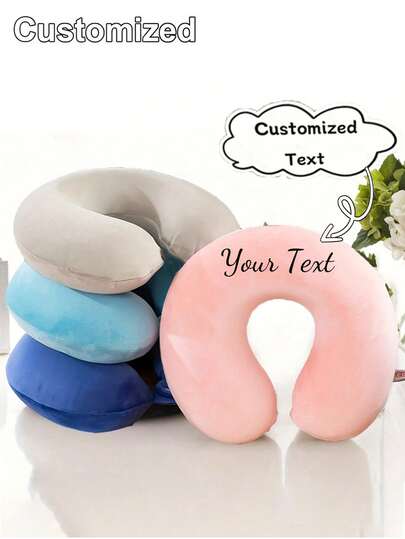 Almohada en forma de U personalizada con nombre, logotipo, texto, 1 pieza - Almohada de viaje, almohada para el cuello, almohada para avión, almohada de viaje para coche, hogar, oficina, vuelo, con botón a presión y funda suave. Almohada en forma de U portátil para estudiantes y adultos que brinda soporte al cuello y protección a la columna cervical cuando se estudia o se viaja en coche, oficina u otros lugares.