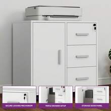 BALCONERA Black 3-Drawer Lockable Mobile File Cabinet – 4-Wheel Rolling Storage With 1 Door & Printer Stand Function (60 X 40 X 57cm) – For Home Office - White - View 4