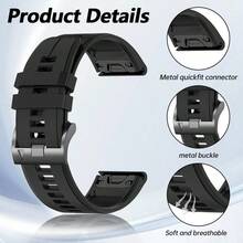 20 毫米 22 毫米 26 毫米快速贴合柔软硅胶表带兼容 Garmin Tactix 8 47/51 毫米/Fenix 8 47/51/43 毫米/Descent G2/Descent Mk3/Mk3i 43 毫米 51 毫米/Enduro 3/2/Fenix 7/7X/7S/6S/6/6X Pro/5S/5/5X Plus，适用于 Epix Pro 51MM 的运动硅胶表带，易于佩戴 - A - 查看 5