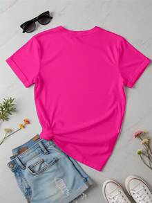 女士T恤 - 玫紅色 - 查看 2