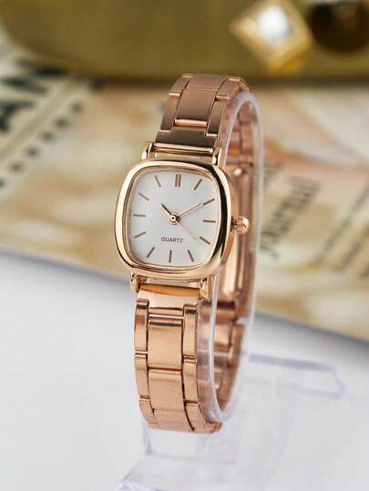 1 pieza Reloj de acero con banda de color oro rosa, esfera pequeña y multifunción, estilo artístico para estudiantes, correa de hierro elegante y fresca, adecuado para varias ocasiones, decoración diaria, regalo ideal para amigos, apropiado para vacaciones y uso diario