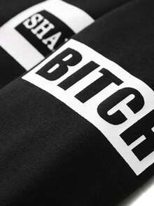 男士秋季字母印花立领拉链夹克和裤子套装，休闲运动装 - 黑色 - 查看 5