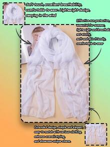 1 lenço longo de cor sólida, hijab muçulmano, adequado para passeios diários, viagens de férias, entretenimento na praia, proteção solar, casual, festa, deslocamento, férias, lavagem do rosto, maquiagem, combinação de roupas de verão, acessórios de cabelo de verão, lenço de cabeça de verão - Branco - Ver 2