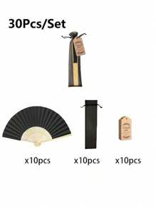 3/15/30pcs/Set Black Wood Folding Fan With Gift Bag Thank You Card Set, Thank You Cards, Bridal Bamboo Handheld Folding Fan, Single Party Wedding Bride Shower Decorations, Bridesmaid Bamboo Handheld Folding Fans, Single Party Photo Props,Bridesmaids Gifts And Wedding Decorations, Perfect Wedding Gifts, Wedding Decoration, Very Suitable For Parties And Events, Perfect Summer Accessories, Women's Folding Fan - Black - View 9