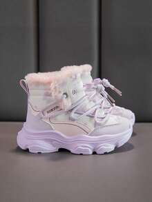 Soft Bottom Anti-Slip Toddler High-Top Boots, Winter New Fashion Warm Plush Snow Boots For Boys And Girls - Purple - View 5