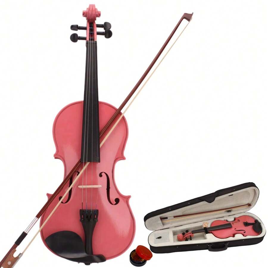 Violin 4/4 Full Size For Beginners With Hard Case, Bow, Rosin Pink - Pink - View 1