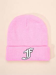 1 件哥特式 26 个英文字母刺绣儿童针织帽，男孩女孩户外休闲冬季保暖寒冷天气帽，适合日常穿着和服装 - 粉色 - 查看 18