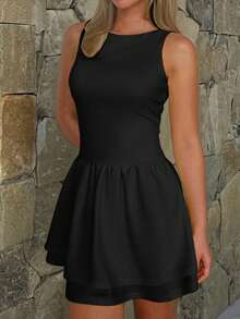 Women's Solid Color Fitted Backless Christmas Dress - Black - View 7