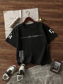 Men's Casual Versatile Simple Graphic Print Short Sleeve T-Shirt - Black - View 4