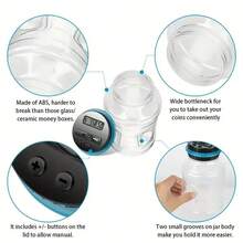 1 pieza Contador de monedas electrónico Caja de ahorro digital LCD Caja de almacenamiento de monedas, USD Euro, Alcancía electrónica inteligente de conteo de monedas de depósito unidireccional Frasco de ahorro transparente de gran tamaño a prueba de caídas, USD, Euro, AUD, MYR, GBP, KRW