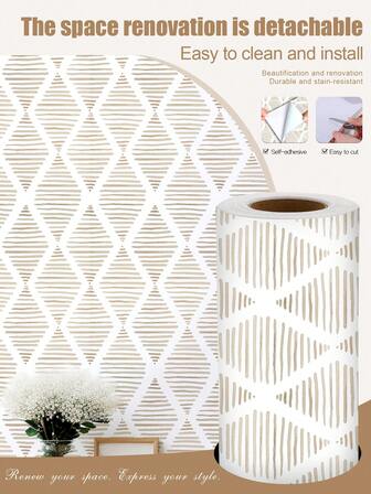 1 Roll 1m/3m/5m Retro Diamond Striped Minimalist Style Wall Decor Wallpaper, Removable And Self-Adhesive Vinyl Wallpaper, DIY Home Decor For Bedroom, Kitchen, Living Room, Bathroom, Cabinet, Furniture Renewal Wall Paper Wall Stickers Room Decor Wallpaper Stickers Wall Bedroom Decor Kitchen Decor