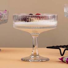 1pc INS Style Home Dessert Pudding Striped Tall Glass Cup For Ice Cream, Cold Drinks, Cocktails, Etc.