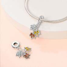 Silver Plated Charm Pinecone Pumpkin Honey Ginkgo Leaves Maple Autumn Series Beads Charm Pendant Ball Suitable For Bracelets DIY Women's Jewelry