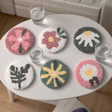 Handmade Punch Embroidery Kits For Beginners, Cartoon Landscape Series Punch Embroidery Coaster, Insulation Pad, Heat Resistant Mat